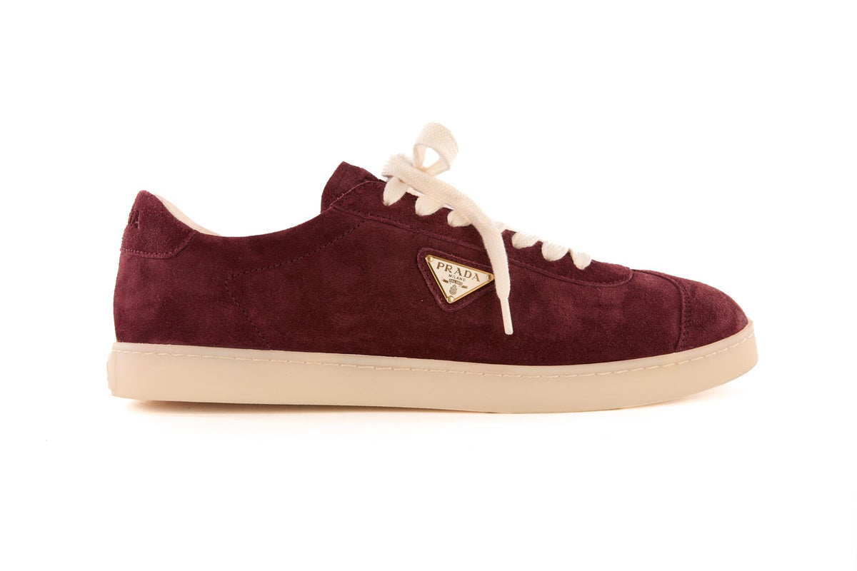 PRADA BURGUNDY MEN'S LANE SUEDE SNEAKERS EU 43.5 UK 9.5 US 10.5