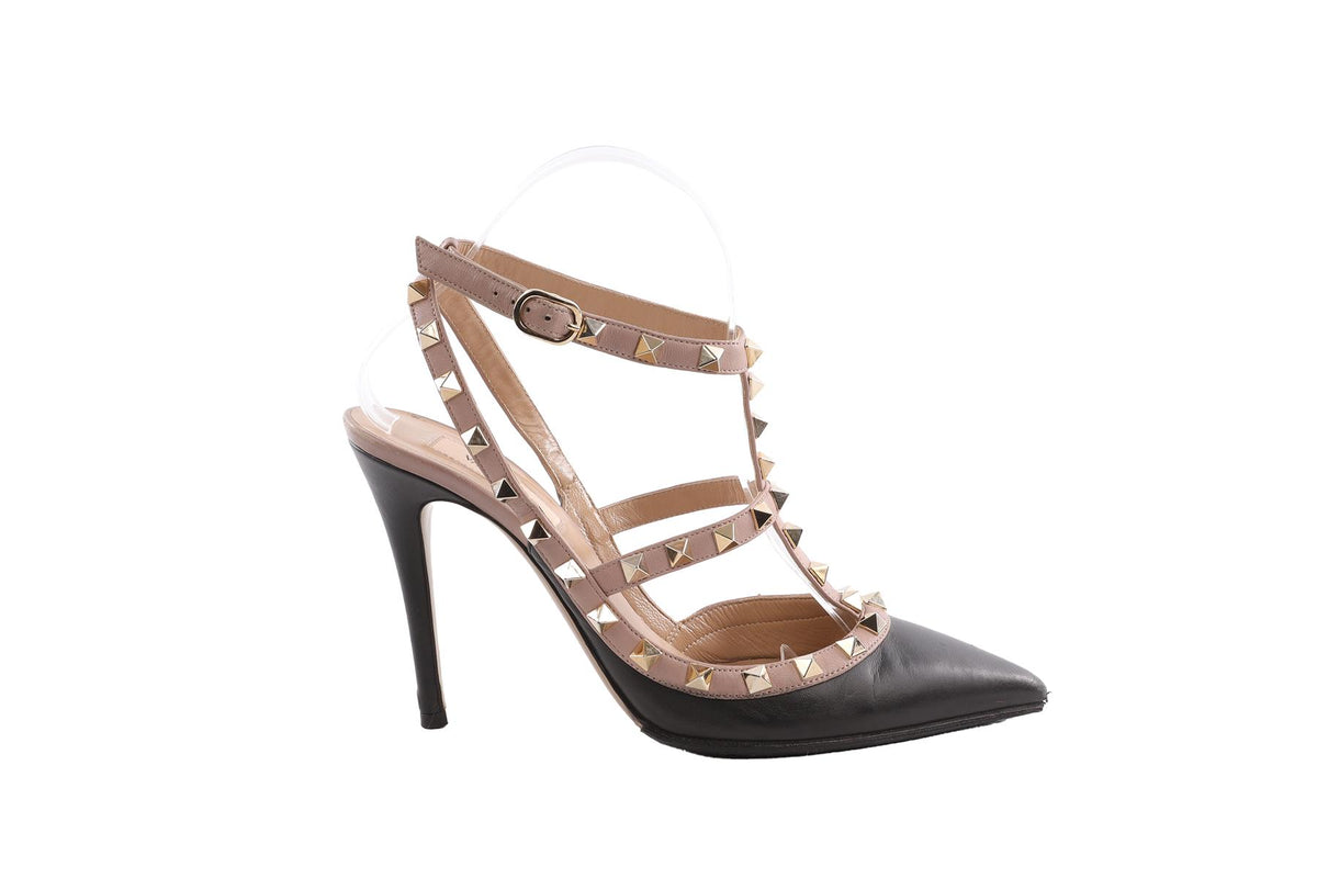 VALENTINO GARAVANI BLACK ROCKSTUD LEATHER PUMPS EU 38