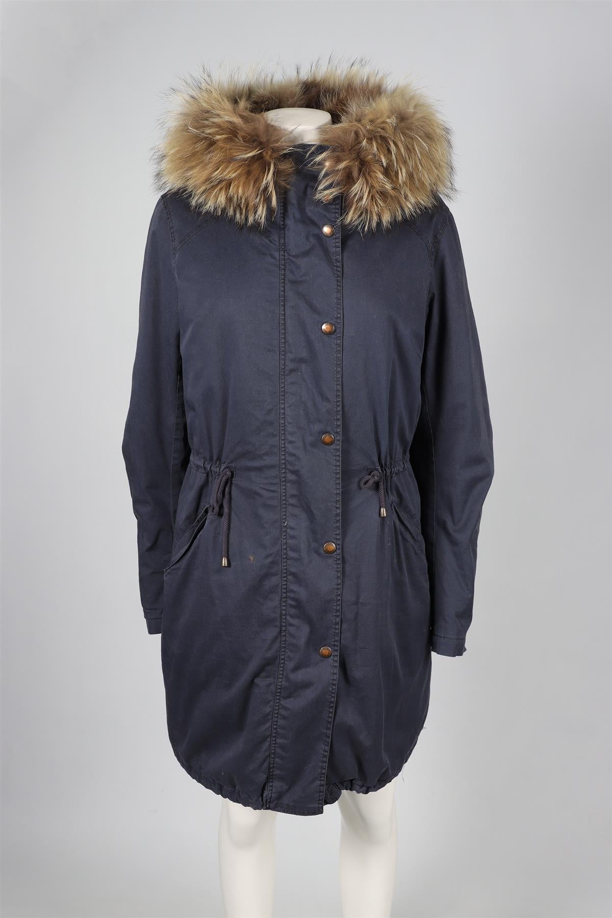 HISTORY REPEATS MICHELLE ROSSI BLUE COTTON AND FUR COAT IT 46 UK 14