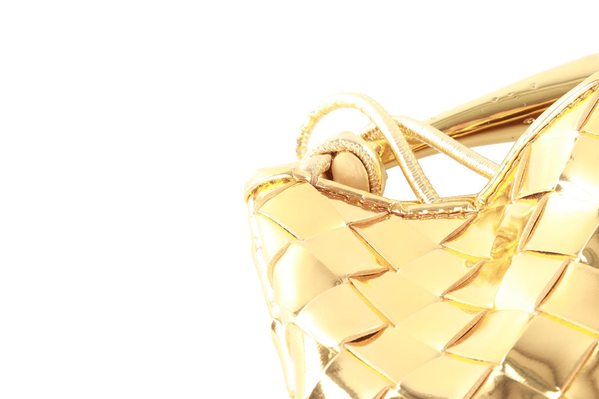 BOTTEGA VENETA GOLD SARDINE MINI INTRECCIATO LEATHER SHOULDER BAG
