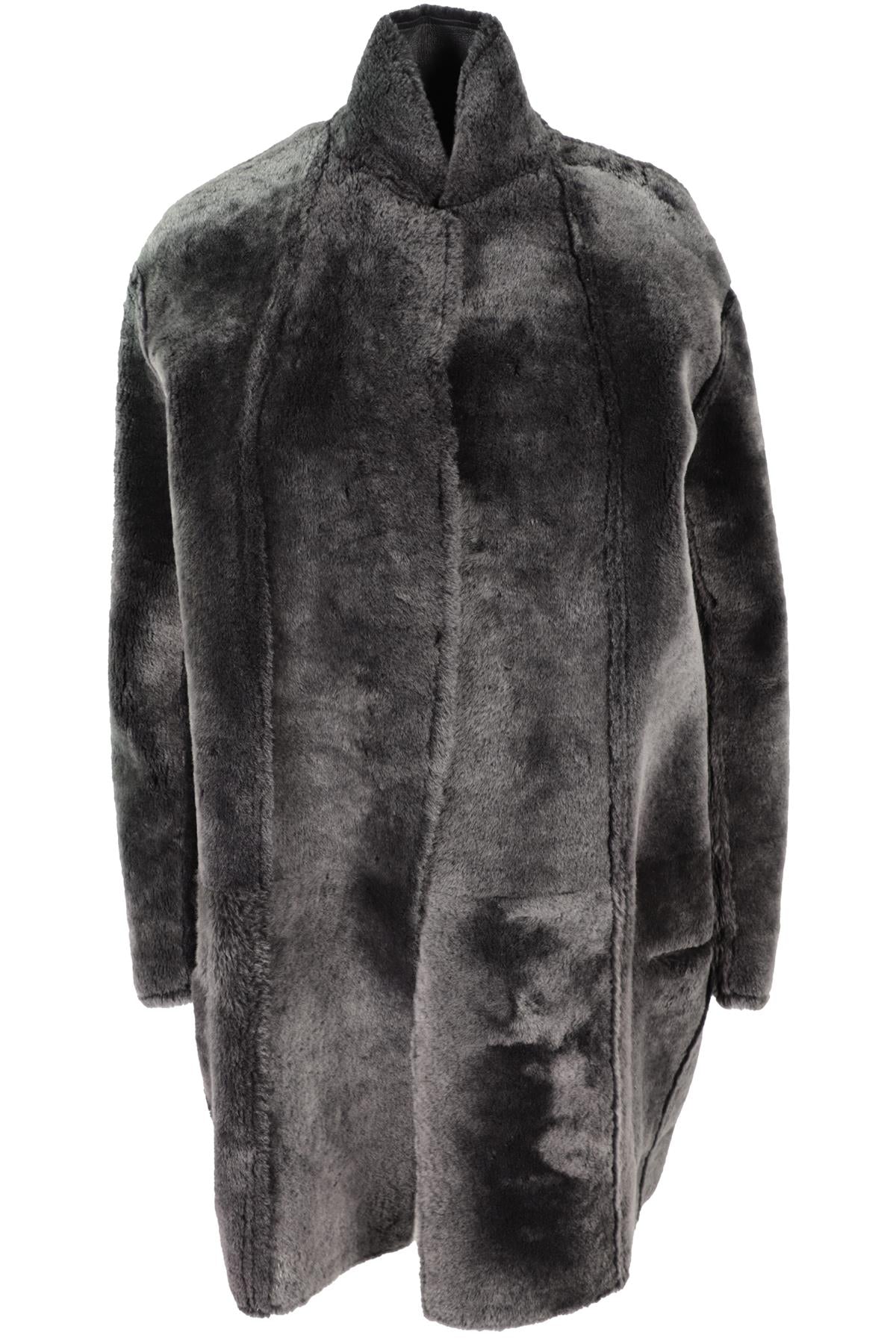 CELINE GREY SHEARLING AND LEATHER COAT FR 36 UK 8