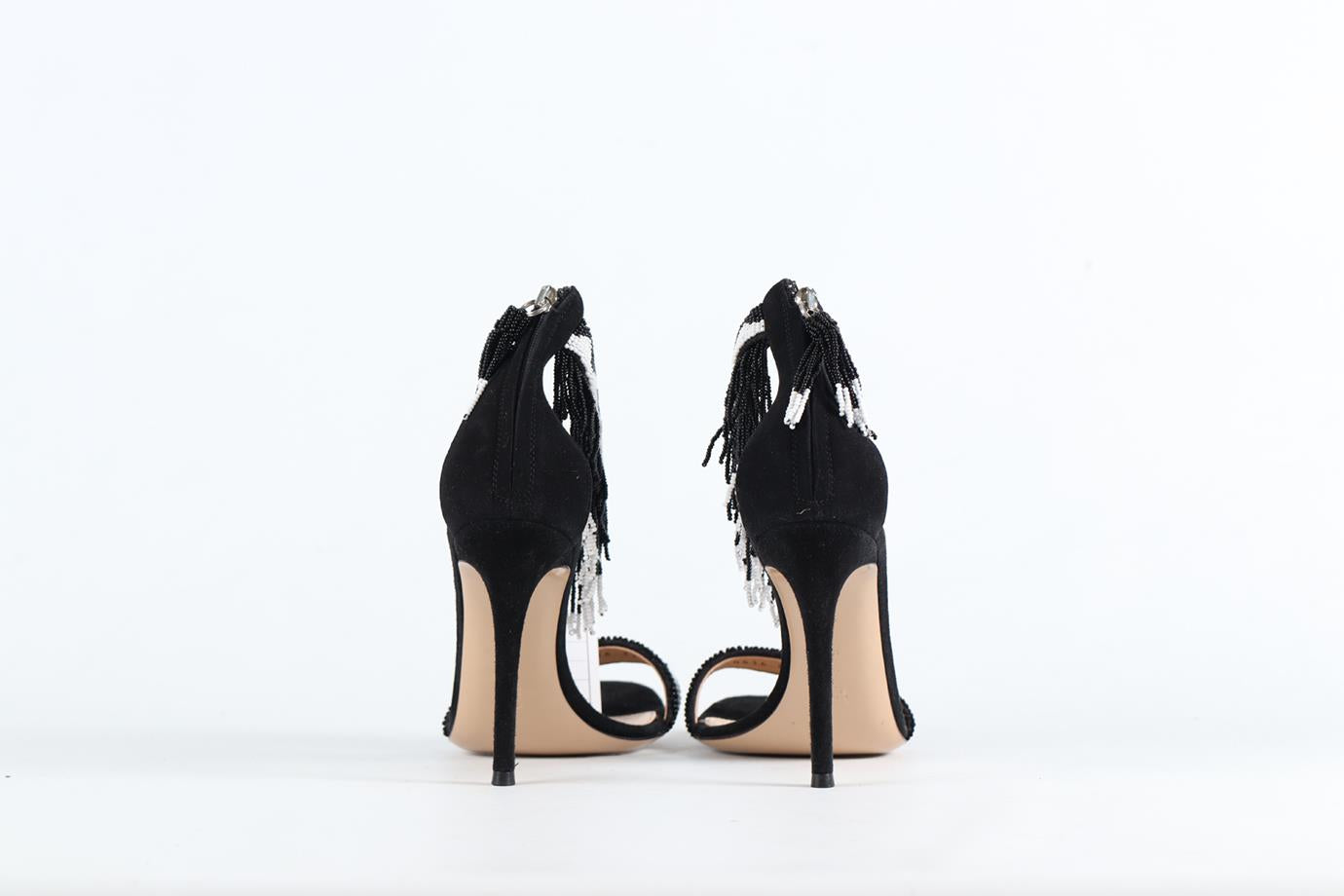 GIANVITO ROSSI BEADED AND SUEDE SANDALS EU 37.5 UK 4.5 US 7.5