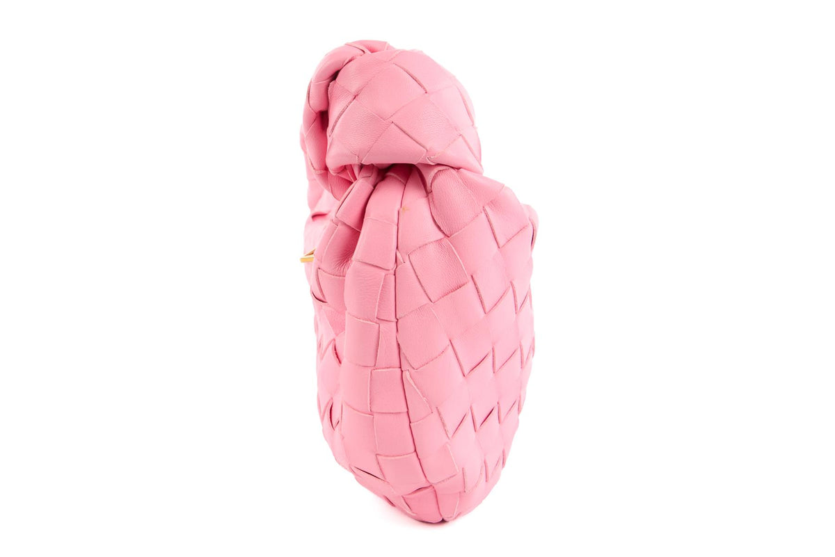 BOTTEGA VENETA PINK JODIE MINI INTRECCIATO LEATHER TOTE BAG