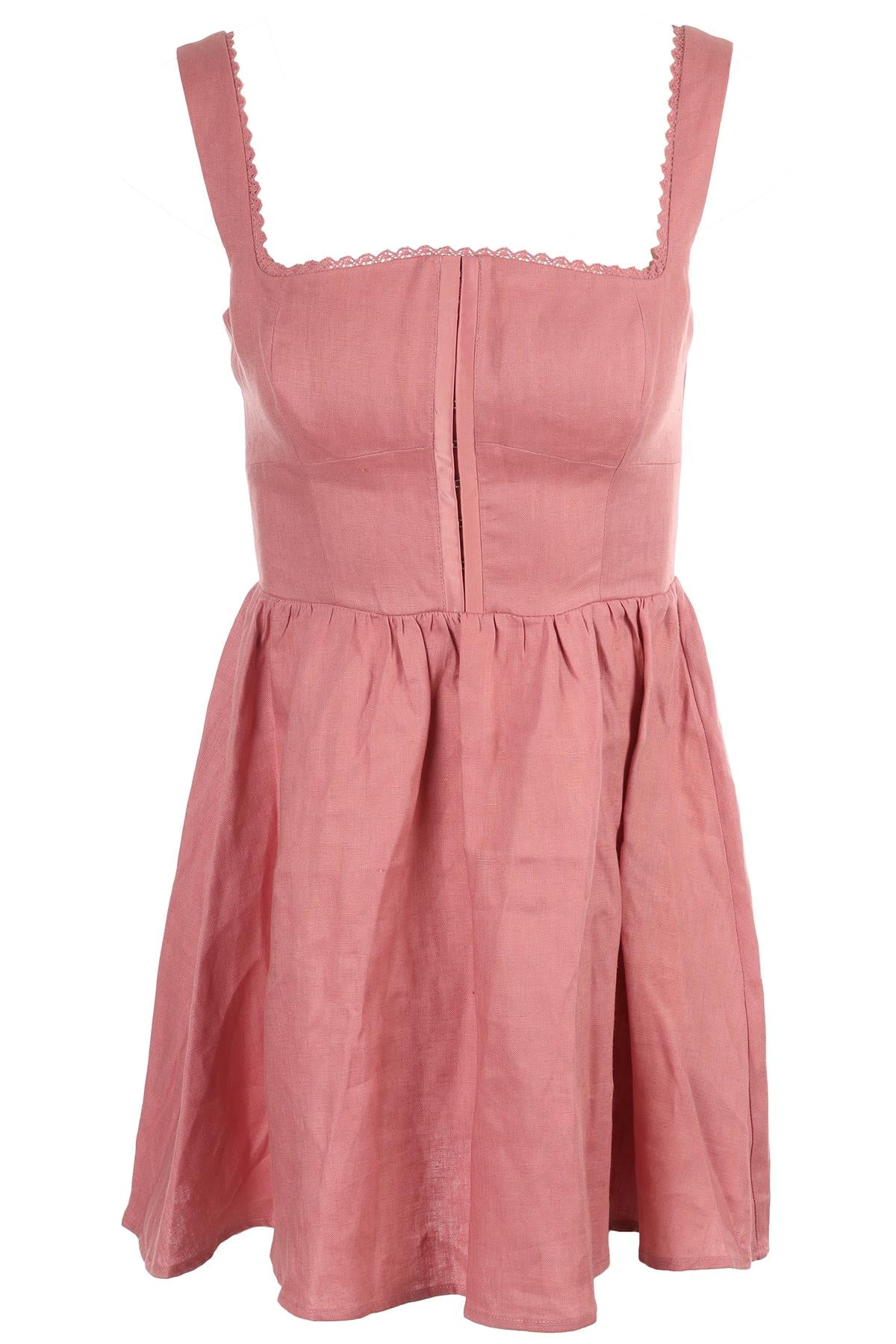 REFORMATION PINK LINEN MINI DRESS US 2 UK 6