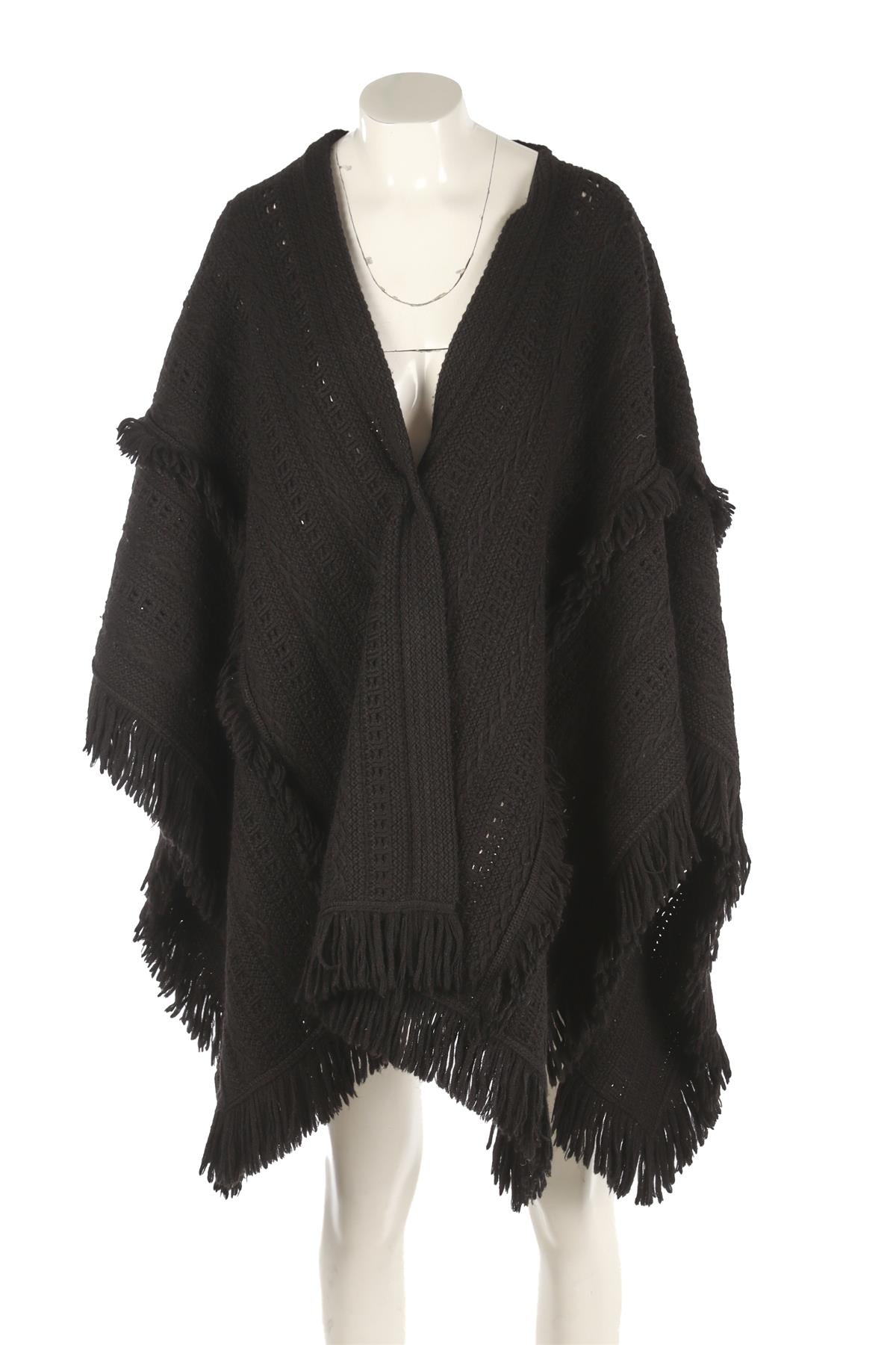 SAINT LAURENT BLACK WOOL PONCHO XSMALL