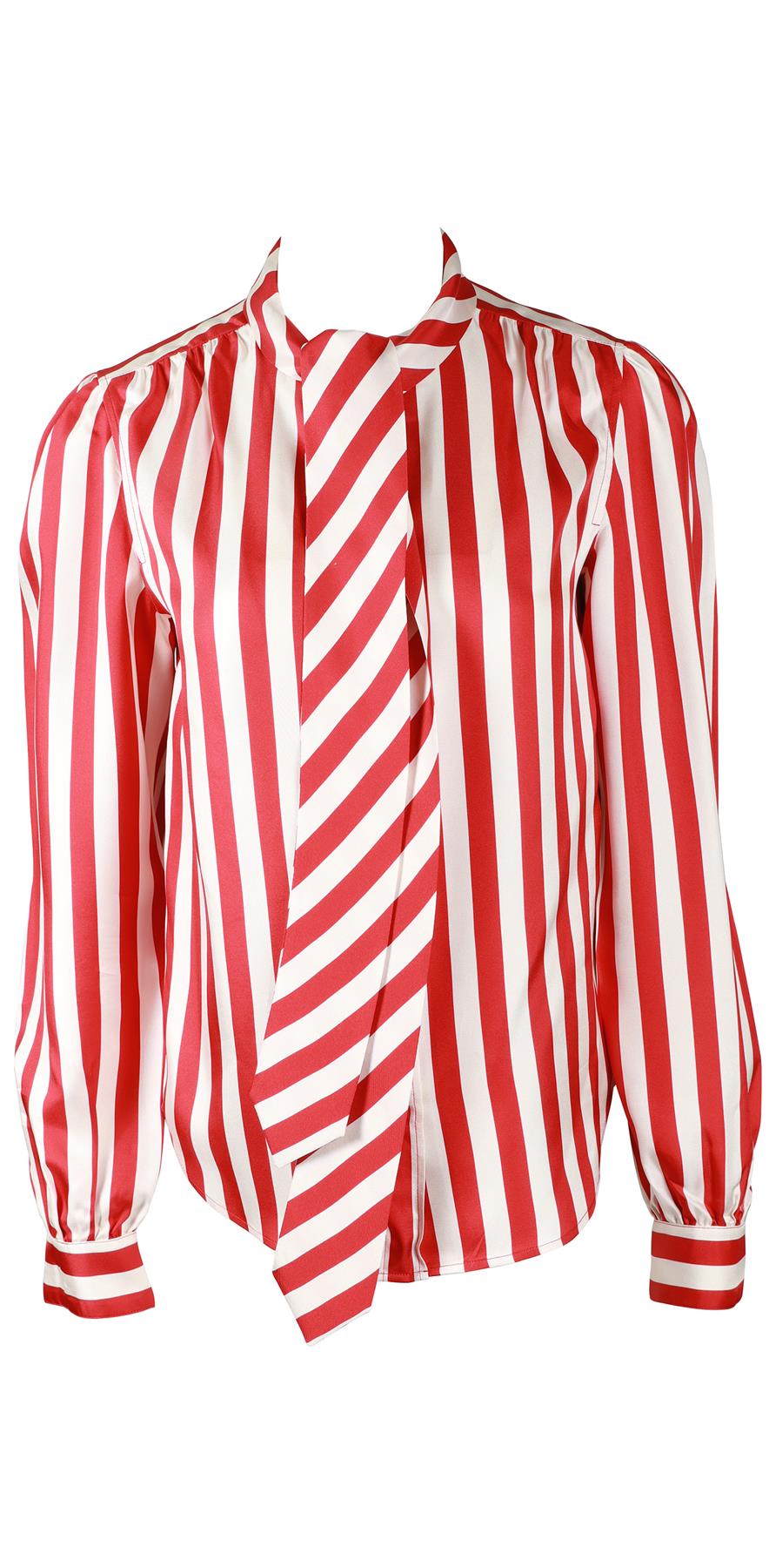 SAINT LAURENT RED AND WHITE SILK BLOUSE