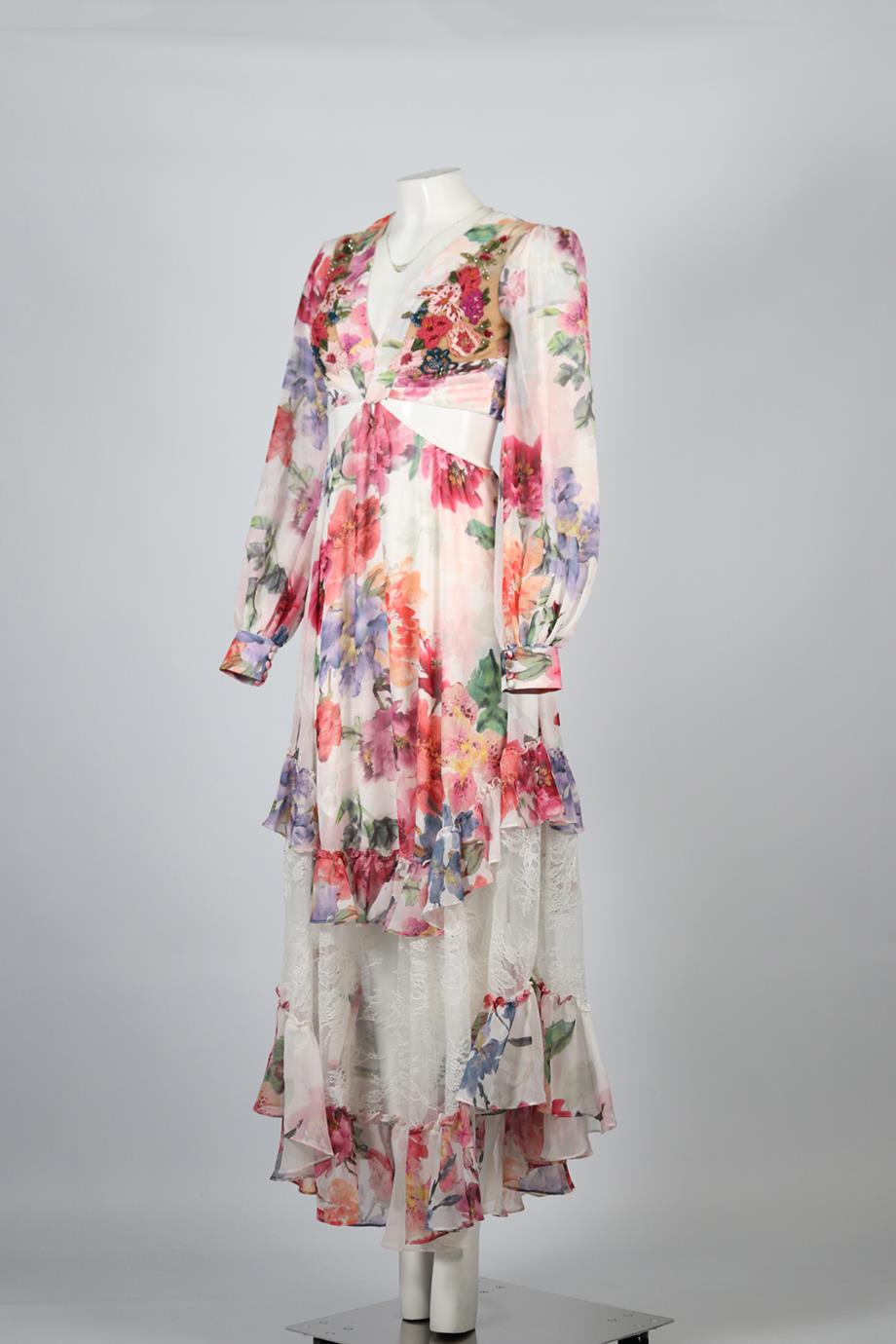 PATBO FLORAL PRINT CHIFFON MAXI DRESS US 4 UK 8
