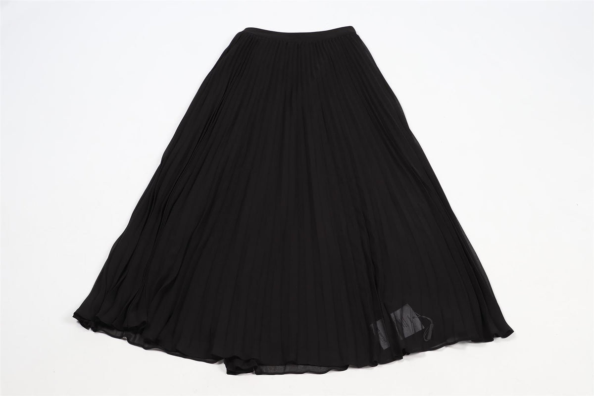 SELF-PORTRAIT BLACK PLEATED CHIFFON MIDI SKIRT UK 4