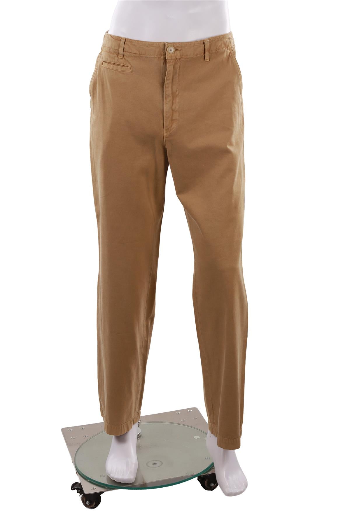 BEIGE MEN'S COTTON STRAIGHT LEG PANTS