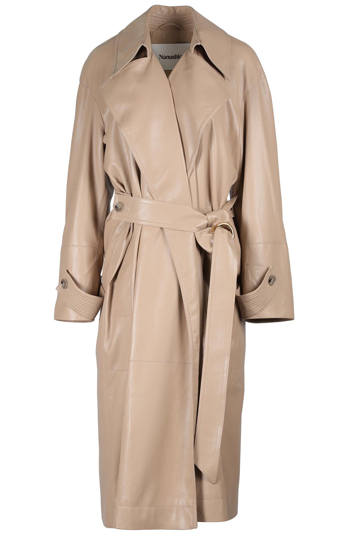 NANUSHKA BEIGE LEATHER TRENCH COAT SMALL