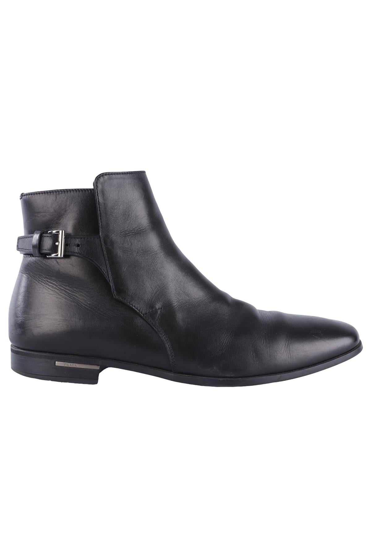 PRADA MEN'S BLACK LEATHER ANKLE BOOTS EU 42.5 UK 8.5 US 9.5