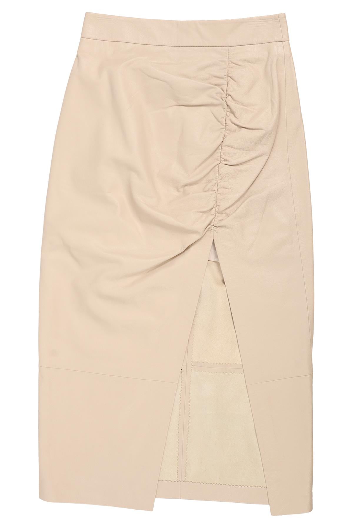 ZEYNAP ARCAY TAUPE LEATHER MIDI SKIRT FR 36 UK 8