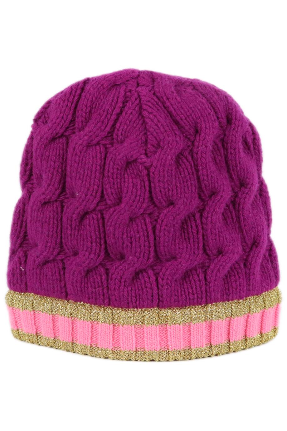 GUCCI STRIPED CABLE KNIT WOOL BLEND BEANIE SMALL