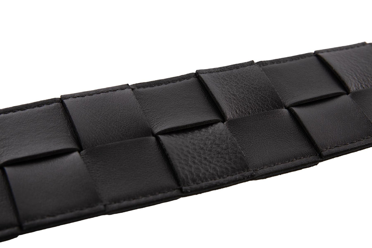 BOTTEGA VENETA BLACK INTRECCIATO LEATHER WAIST BELT 85CM