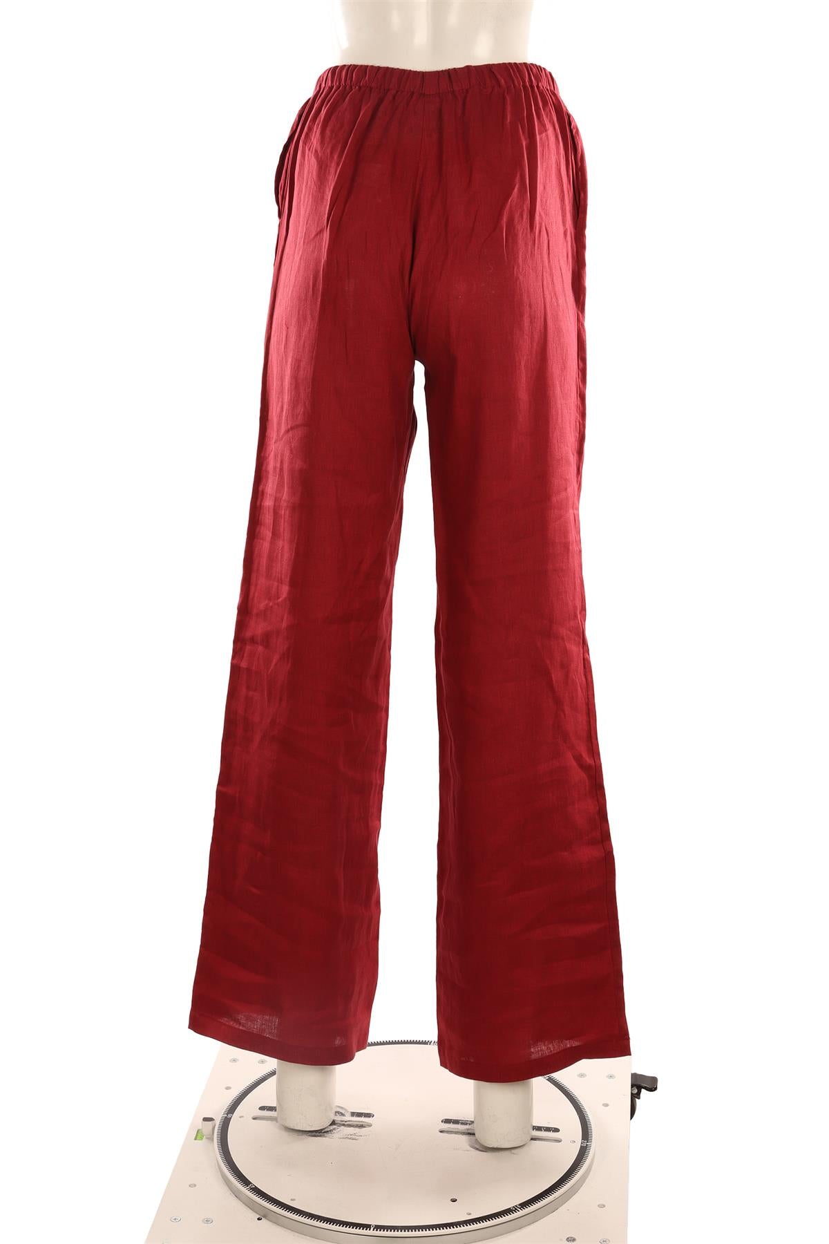 AEXAE BURGUNDY LINEN STRAIGHT LEG PANTS XSMALL
