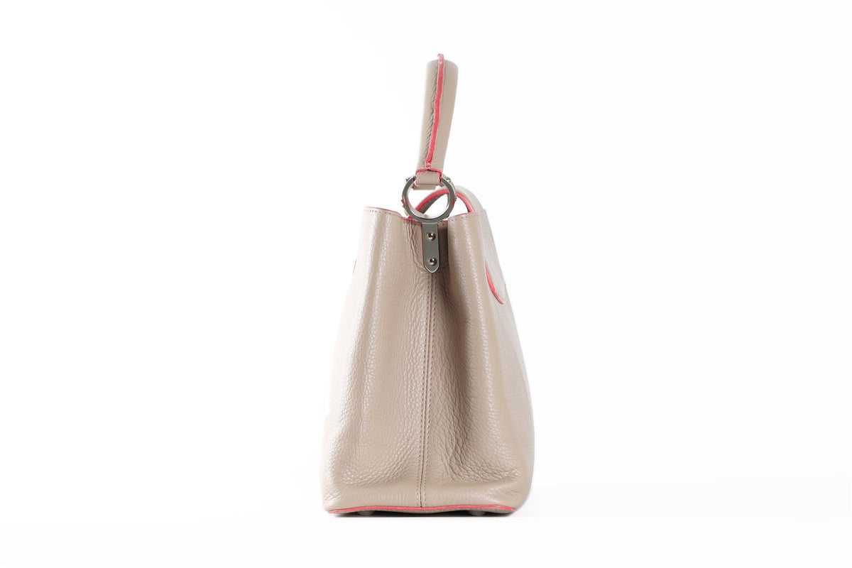 LOUIS VUITTON TAUPE 2014 CAPUCINES MM TAURILLON LEATHER TOTE BAG