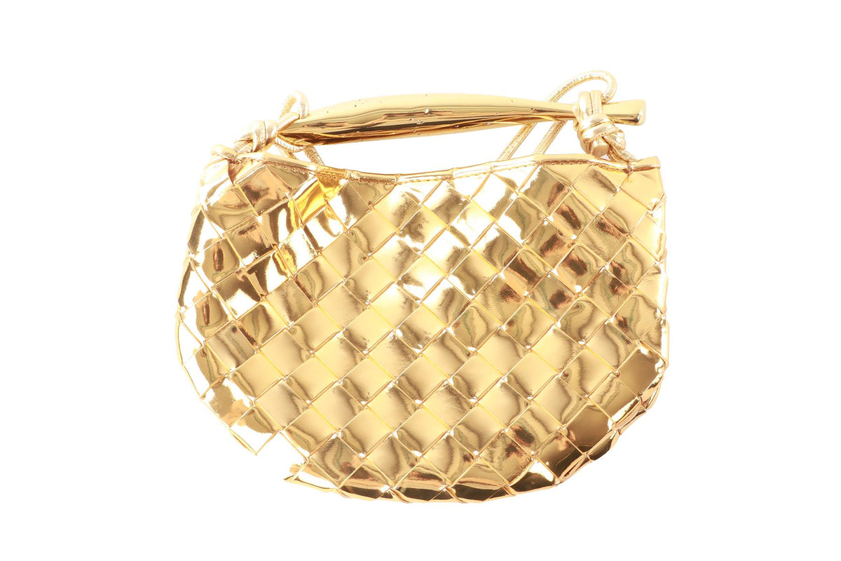 BOTTEGA VENETA GOLD SARDINE MINI INTRECCIATO LEATHER SHOULDER BAG