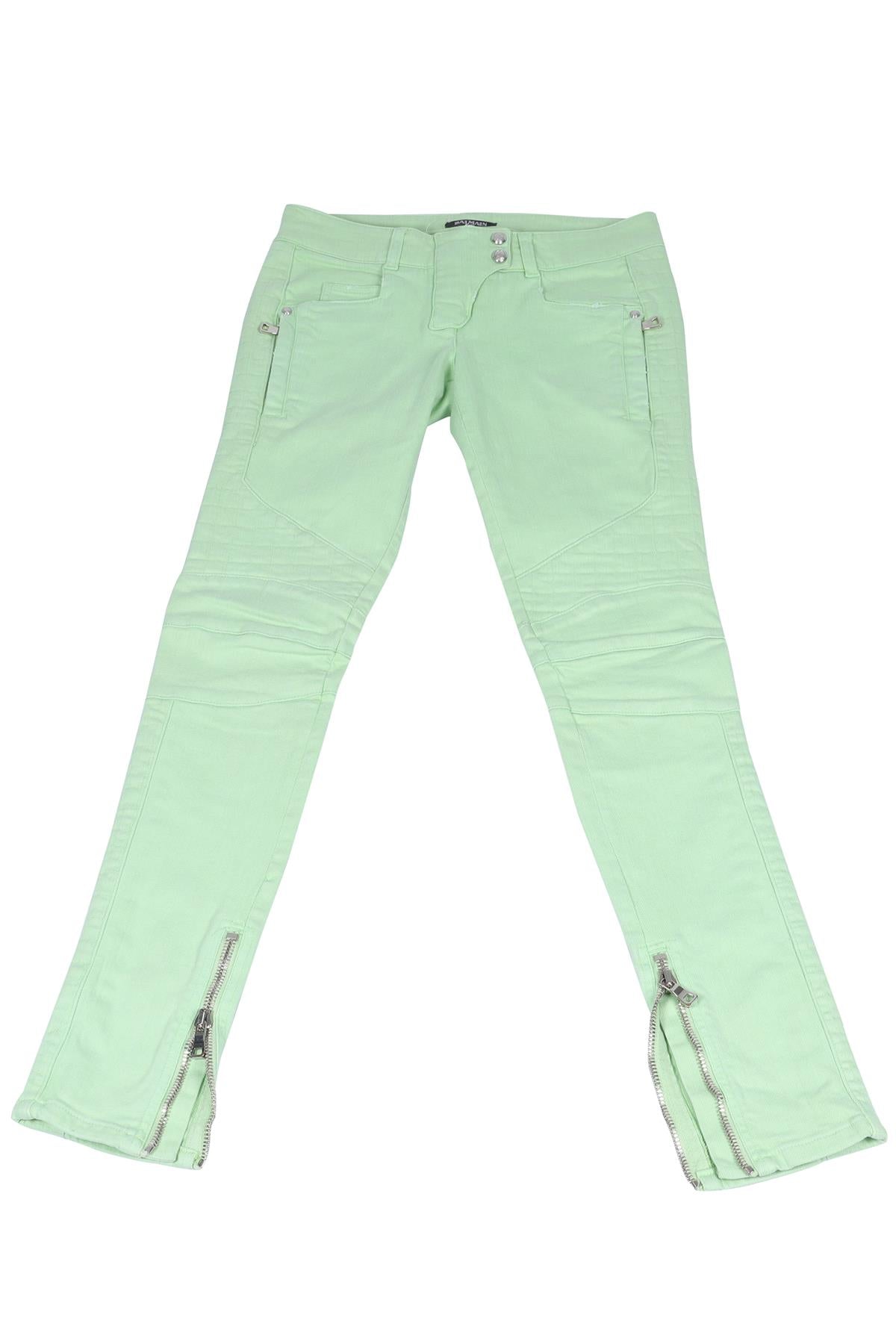 BALMAIN GREEN LOW RISE SKINNY JEANS FR 36 UK 8