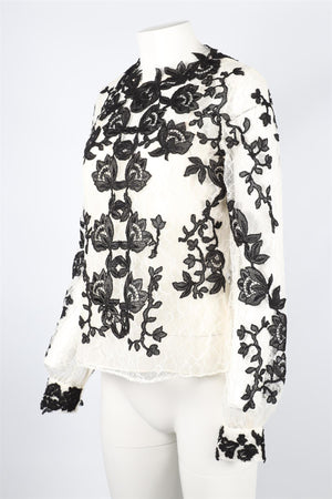 OSCAR DE LA RENTA BLACK AND WHITE LACE TOP US 4 UK 8