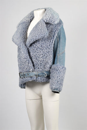 CHLOE BLUE SHEARLING AND DENIM JACKET FR 36 UK 8