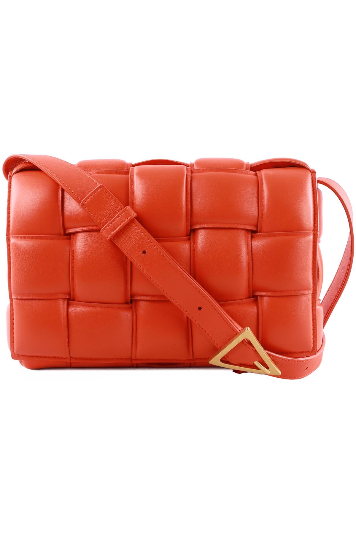 ORANGE CASSETTE INTRECCIATO LEATHER SHOULDER BAG