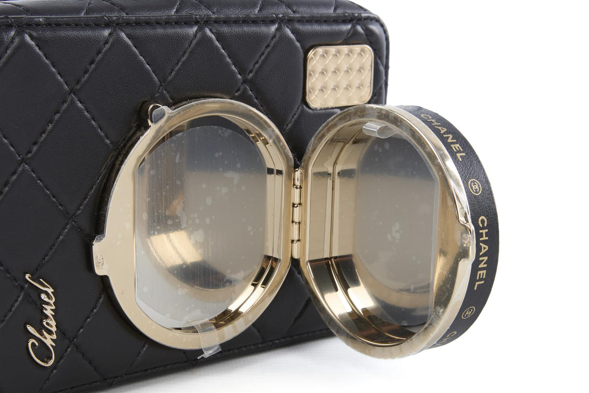 CHANEL BLACK 2024 CAMERA QUILTED LEATHER SHOULDER BAG