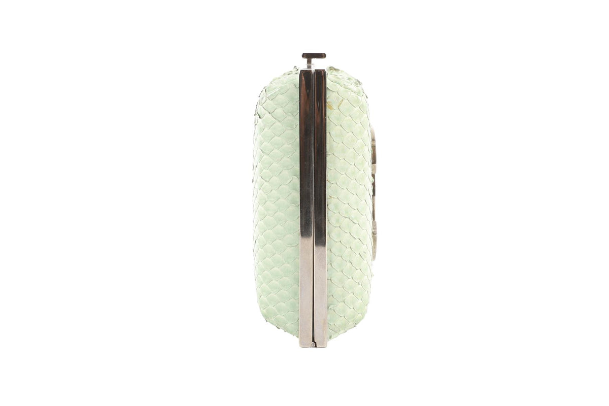 CHANEL GREEN 2012 CC PYTHON CLUTCH