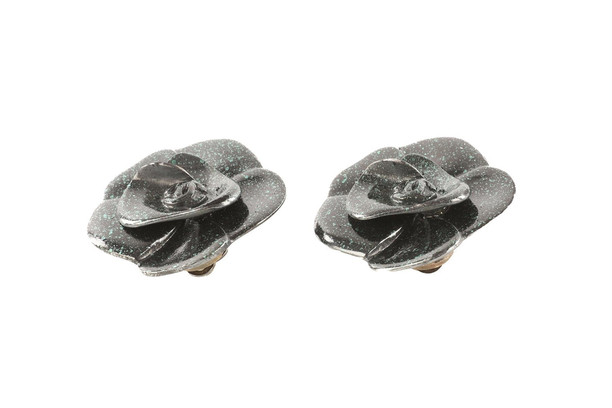 CHANEL GREEN 2001 CAMELIA CLIP EARRINGS