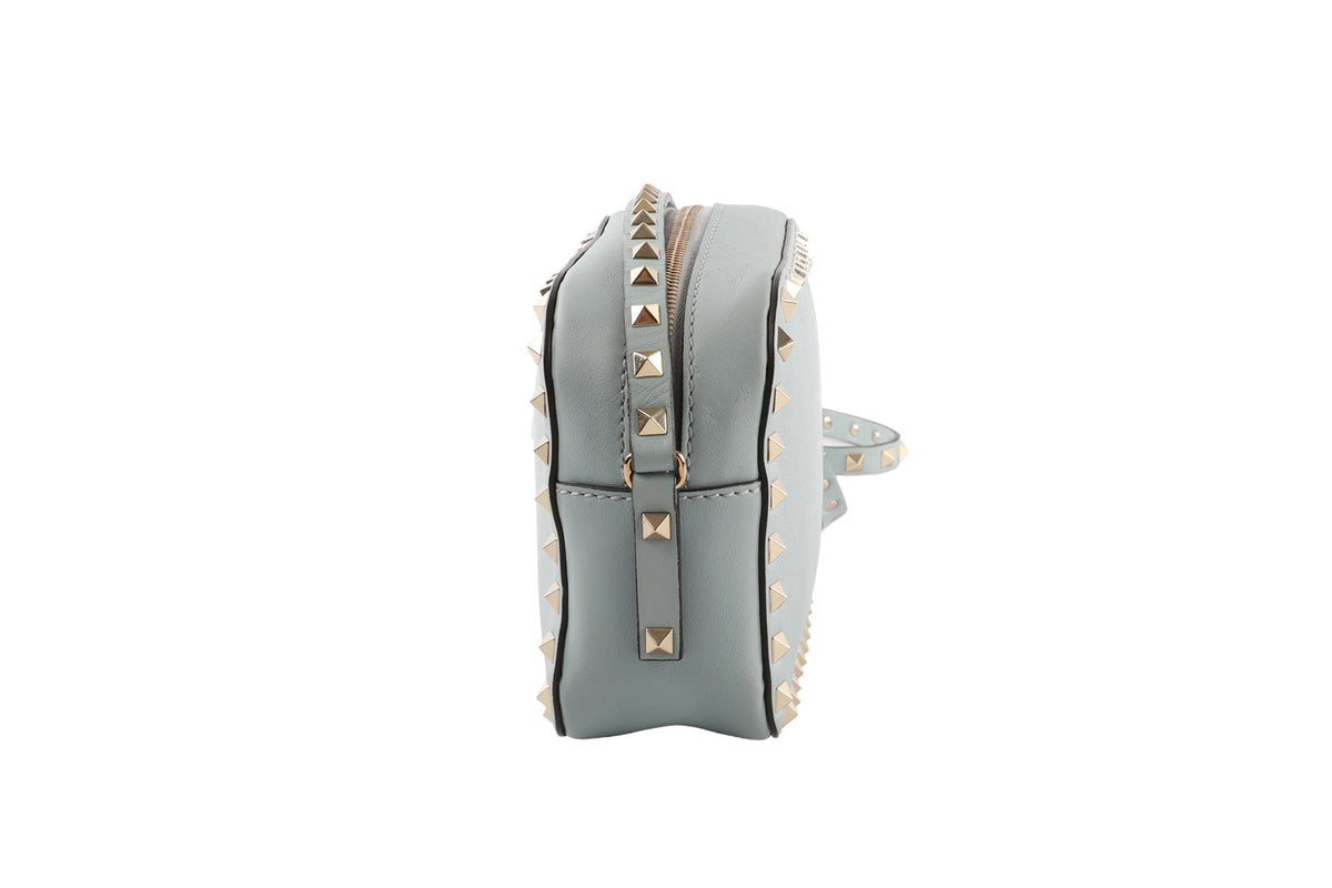 BLUE ROCKSTUD LEATHER SHOULDER BAG