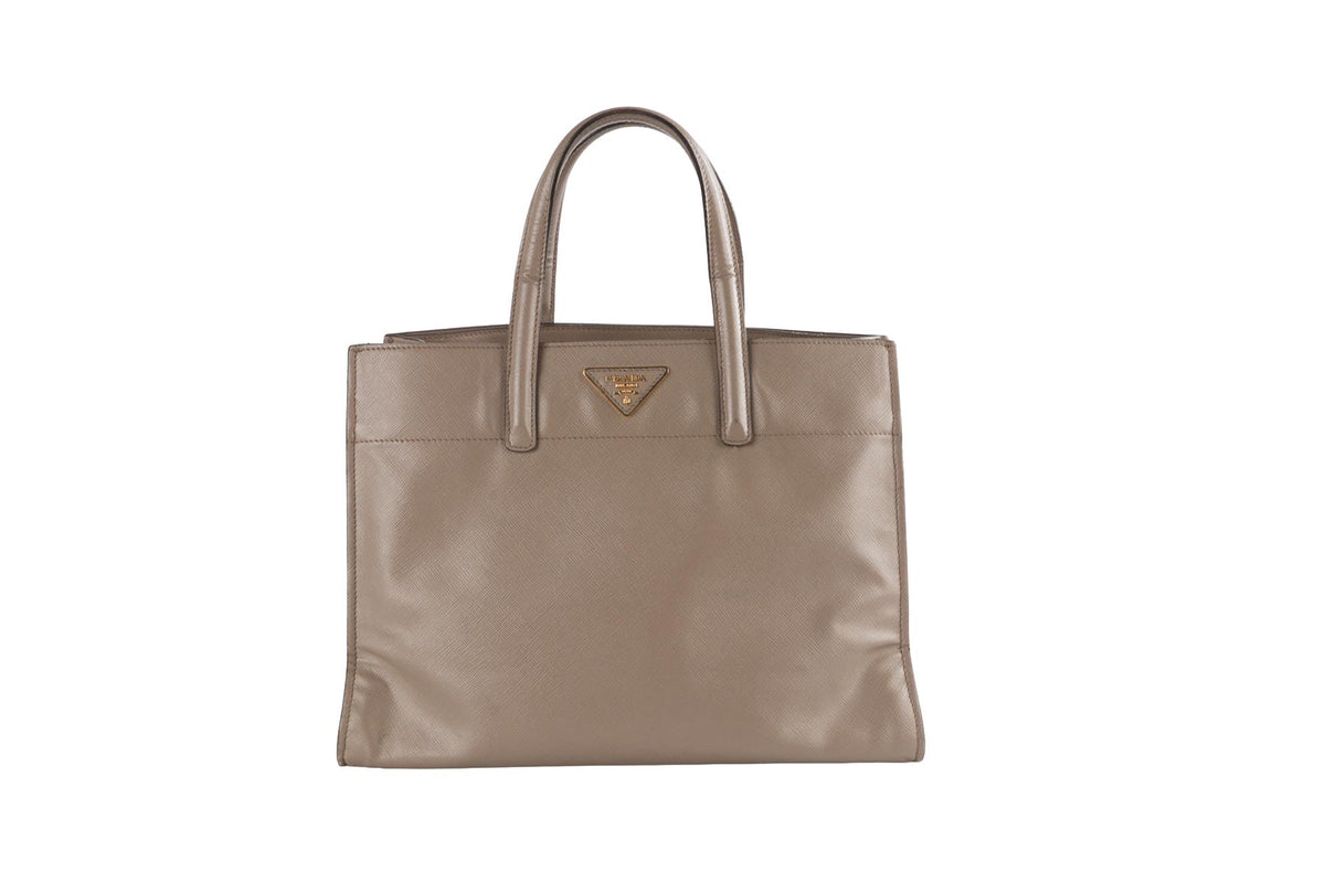 PRADA GREY SOFT TRIPLE POCKET SAFFIANO LEATHER TOTE BAG