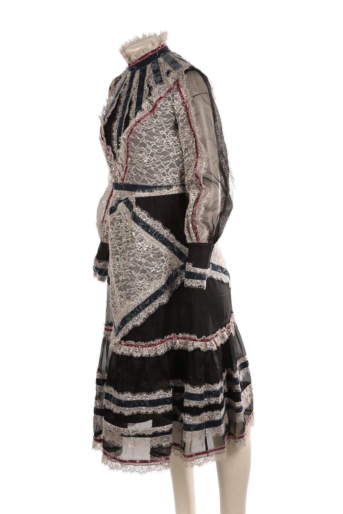 ERDEM BLACK SILK MIDI DRESS UK 10