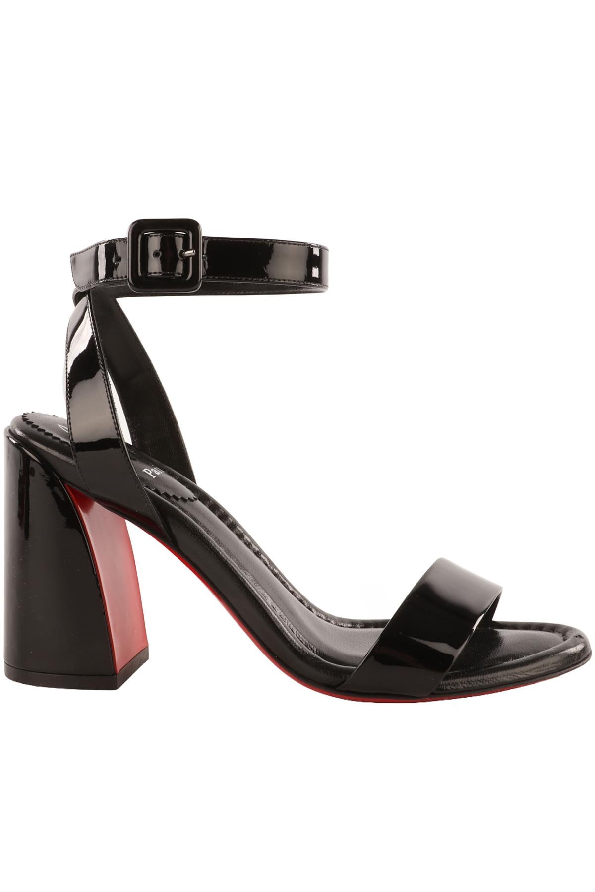 CHRISTIAN LOUBOUTIN BLACK PATENT LEATHER SANDALS EU 35.5 UK 2.5 US 5.5