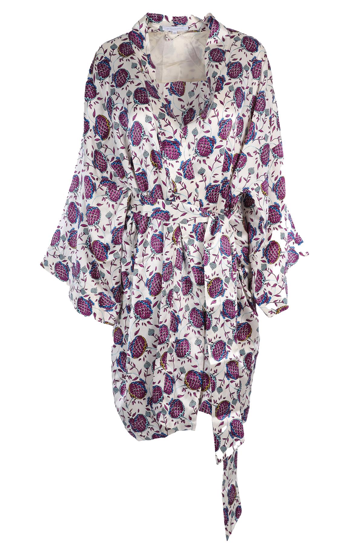 OLIVIA VON HALLE WHITE SILK ROBE ONE SIZE