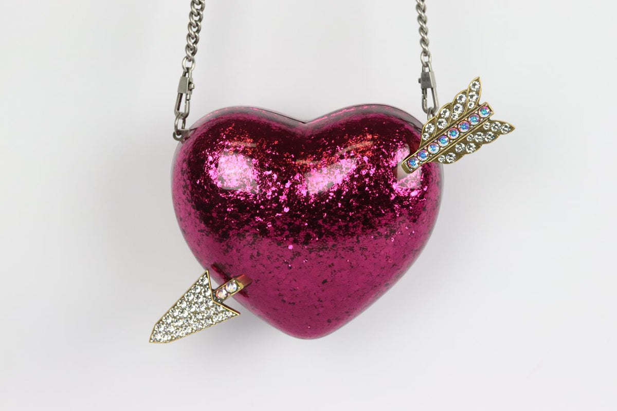 GUCCI BROADWAY HEART CRYSTAL EMBELLISHED GLITTERED PERSPEX SHOULDER BAG