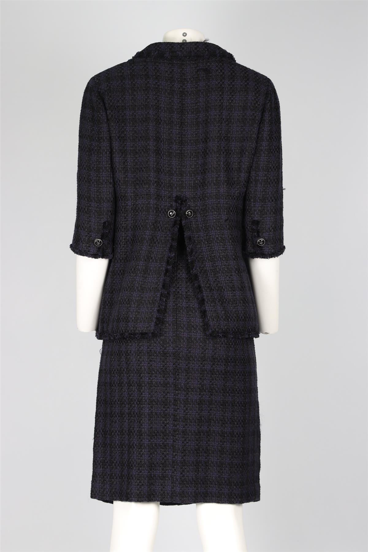 CHANEL BLUE 2007 COTTON BLEND JACKET AND SKIRT SUIT FR 44 UK 16