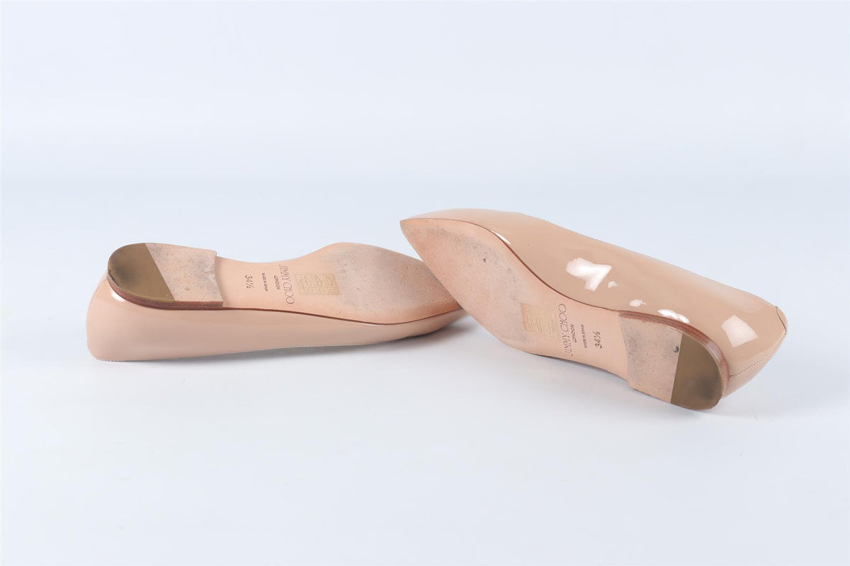 JIMMY CHOO NUDE PATENT LEATHER BALLET FLATS EU 34.5 UK 1.5 US 4.5