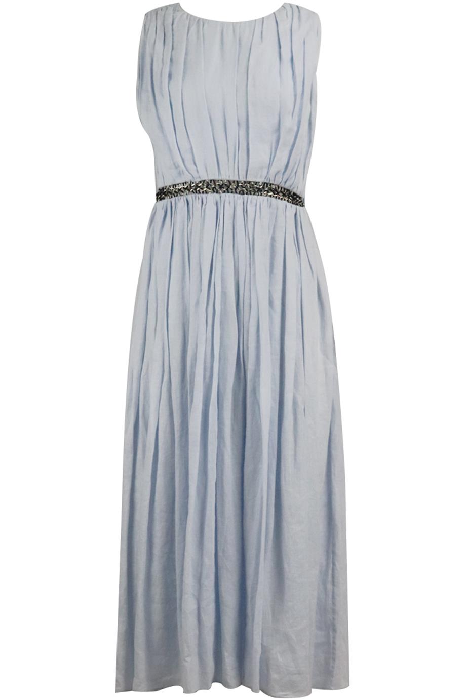 GABRIELA HEARST CHAIN DETAILED LINEN MIDI DRESS IT 38 UK 6
