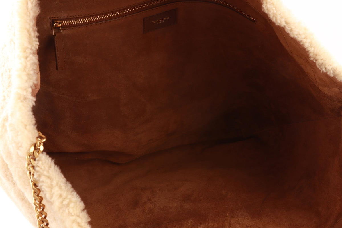 SAINT LAURENT BEIGE ICARE MAXI SHEARLING TOTE BAG