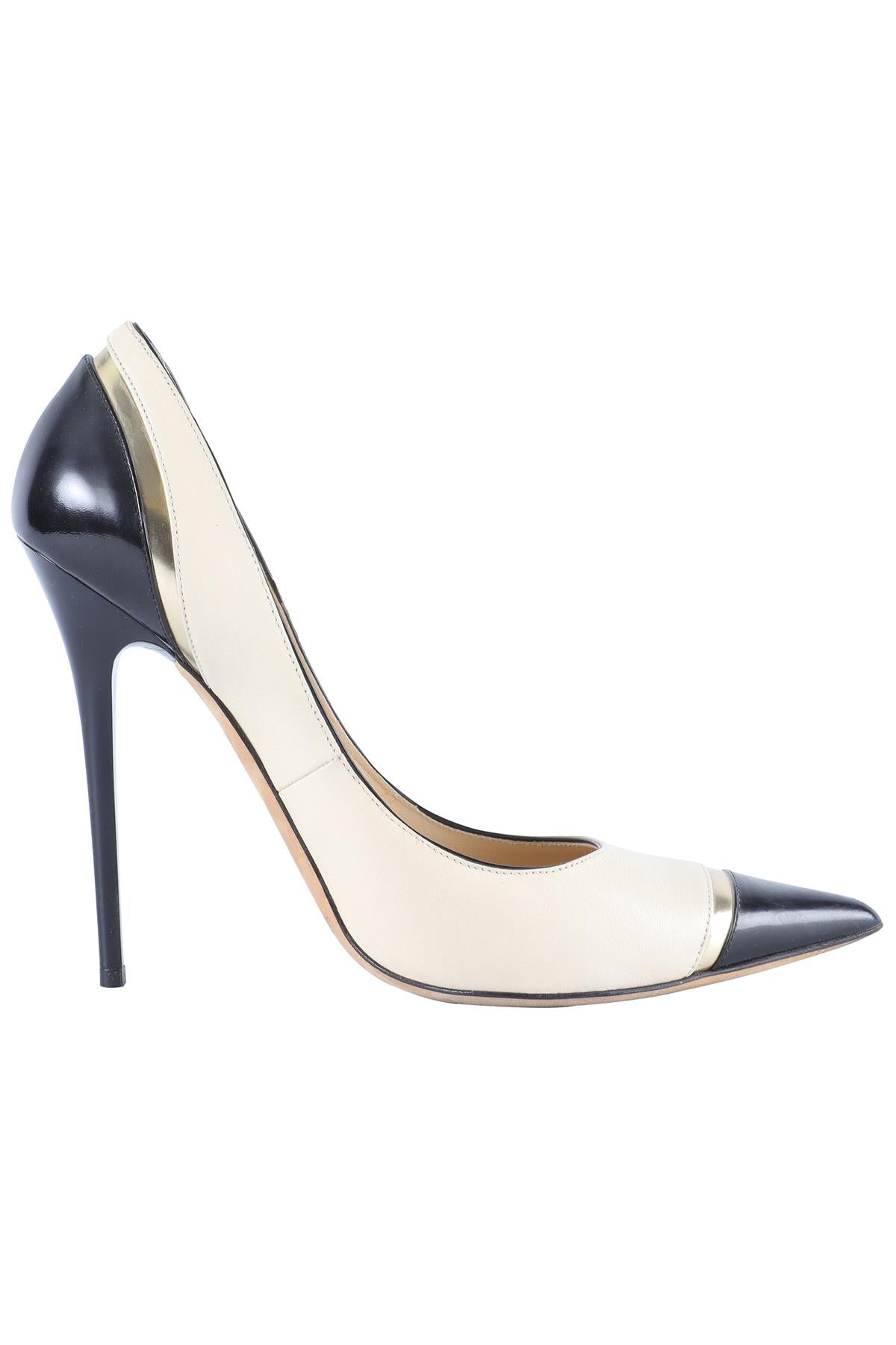 JIMMY CHOO CREAM LEATHER PUMPS EU 38.5, UK 5.5, US 8.5