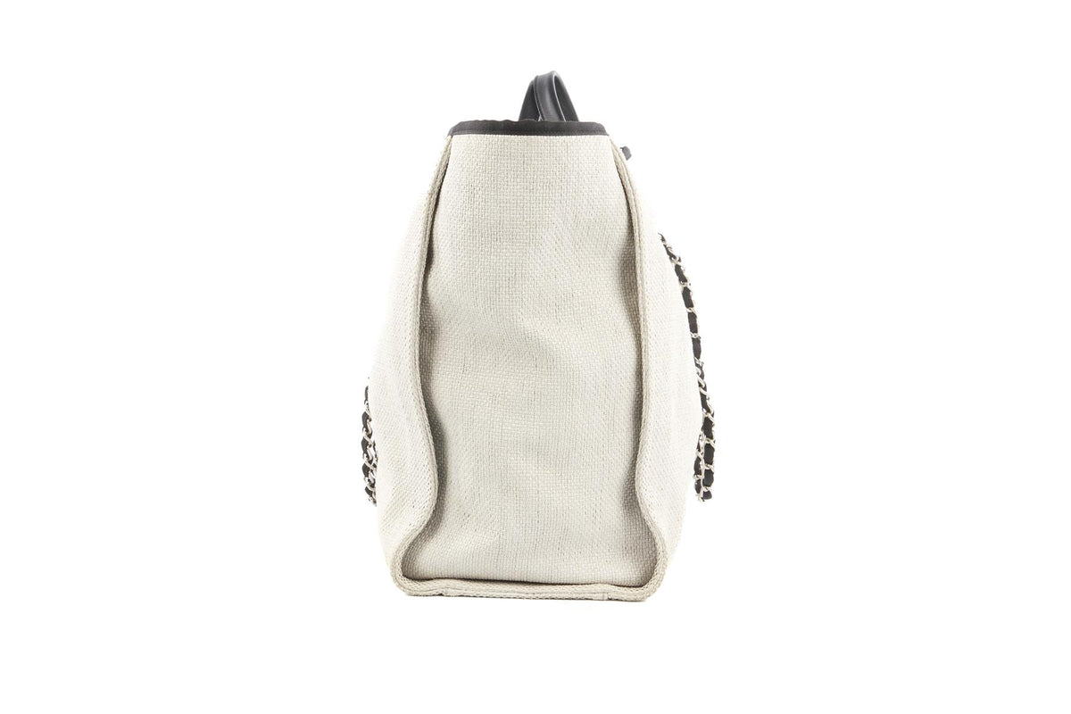 CHANEL GREY 2016 DEAUVILLE LARGE CANVAS TOTE BAG