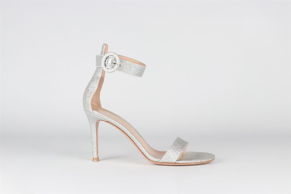 GIANVITO ROSSI SILVER GLITTER SANDALS EU 37 UK 4 US 7