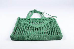 PRADA GREEN RAFFIA TOTE BAG