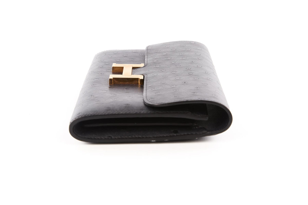 HERMÈS NAVY 2018 CONSTANCE LONG OSTRICH WALLET IN BLEU INDIGO