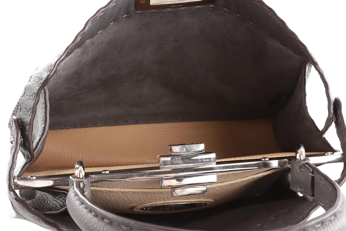 FENDI GREY PEEKABOO ISEEU MEDIUM LEATHER TOTE BAG