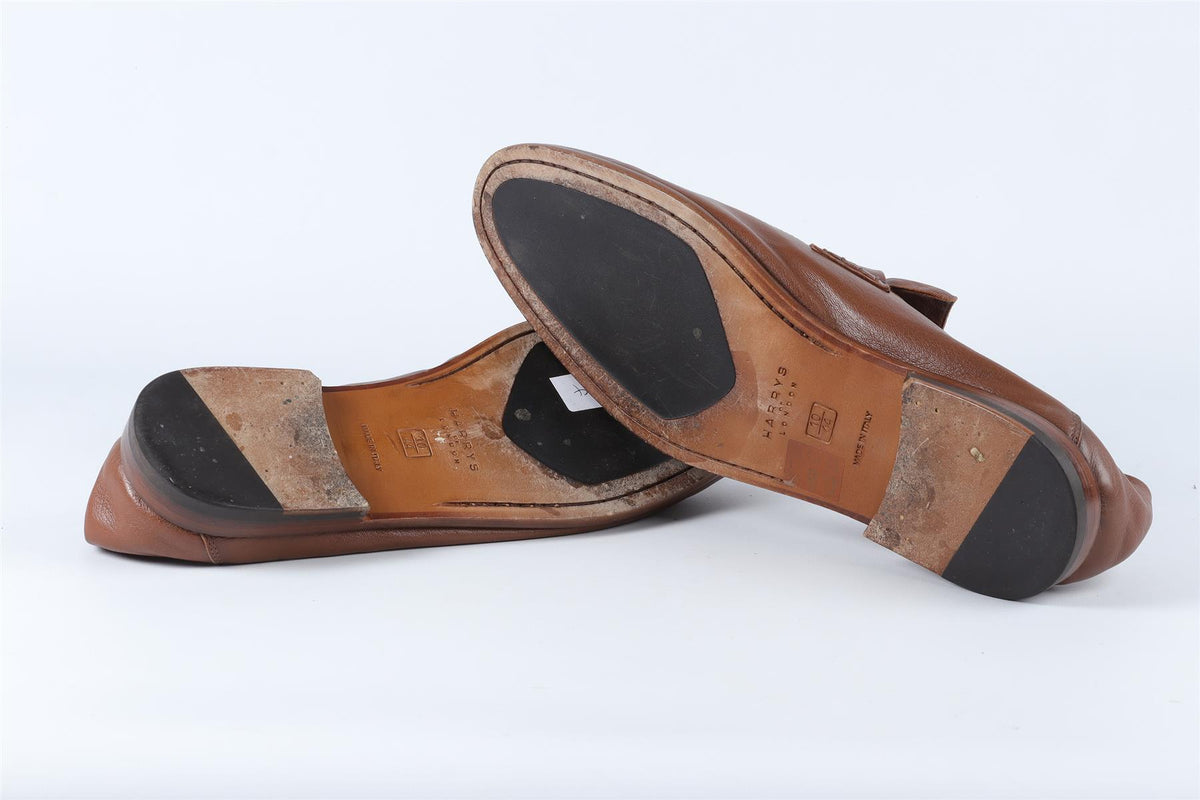 HARRYS OF LONDON BROWN MEN'S LEATHER LOAFERS UK 10 EU 44 US 11