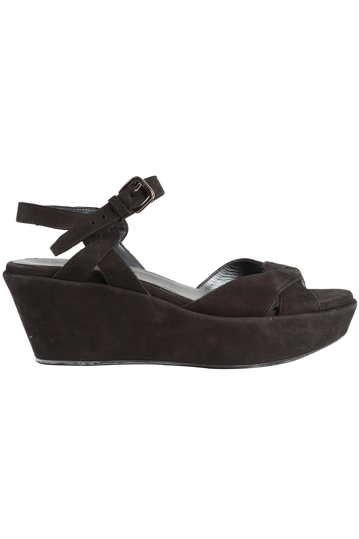 STUART WEITZMAN BLACK SUEDE WEDGE SANDALS