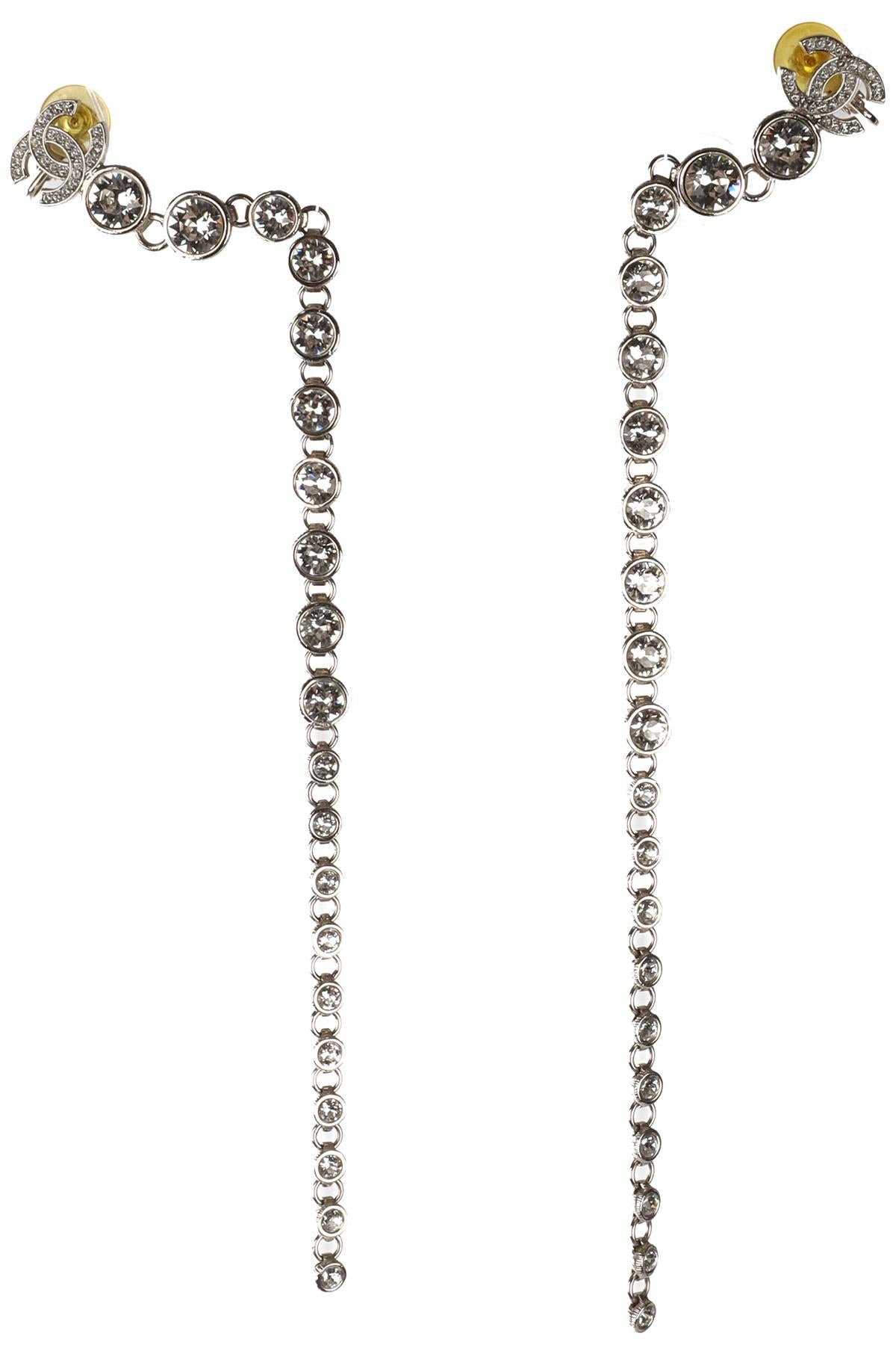 CHANEL SILVER 2023 CC CRYSTAL EARRINGS