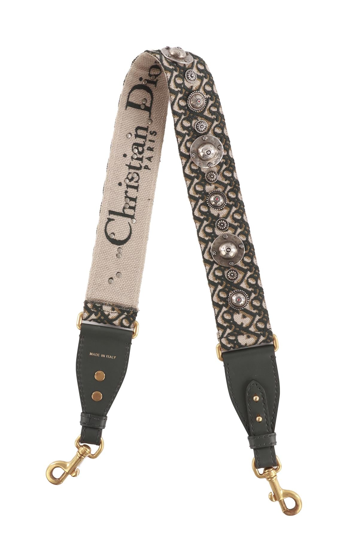 CHRISTIAN DIOR GREEN OBLIQUE CANVAS BAG STRAP
