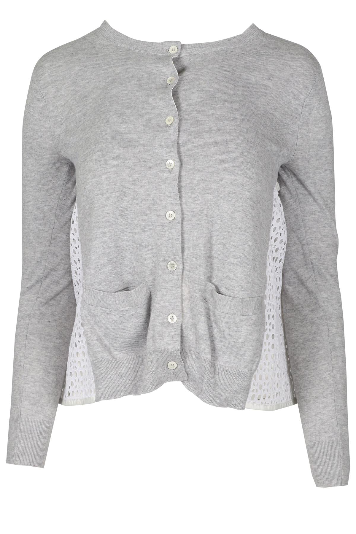 SACAI GREY & WHITE COTTON CARDIGAN UK 6