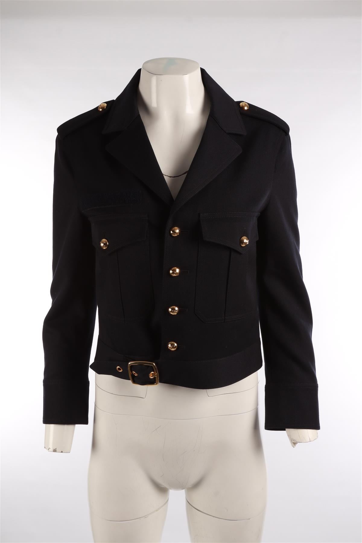 CELINE NAVY SAHARIENNE WOOL JACKET FR 36 UK 8